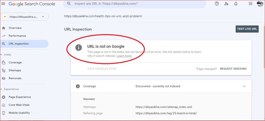 URL is not on google
