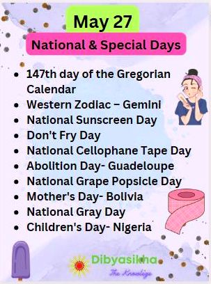 may 27 national days and special days