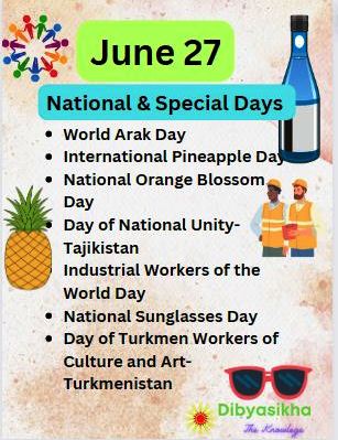 june 27- National days, Special days and Holidays Celebration