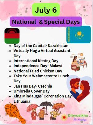 july 6  National days, Special days and Holidays celebration